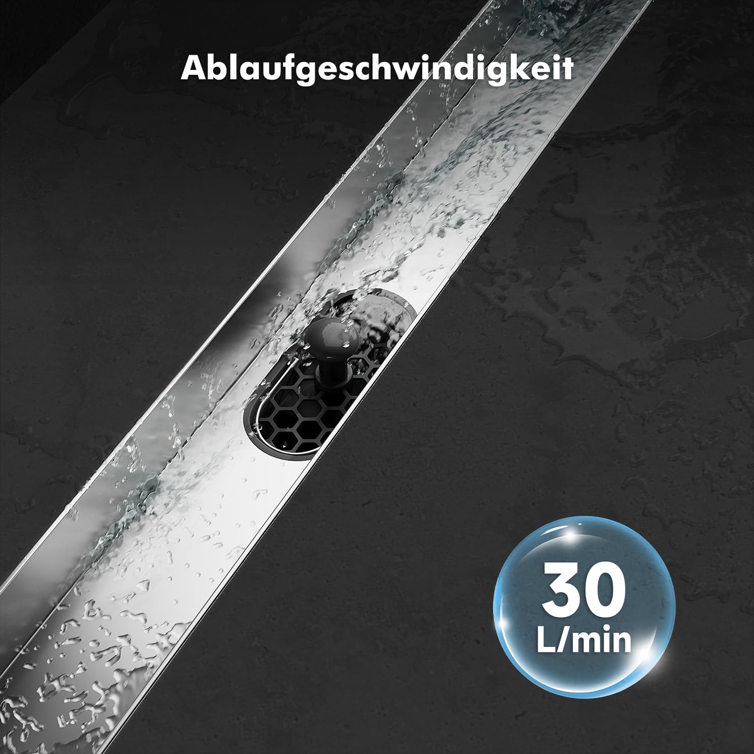 Canalina per doccia, 90 cm, in acciaio inox, set completo, con sistema antiodore e filtro per capelli a 360°, ultra sottile