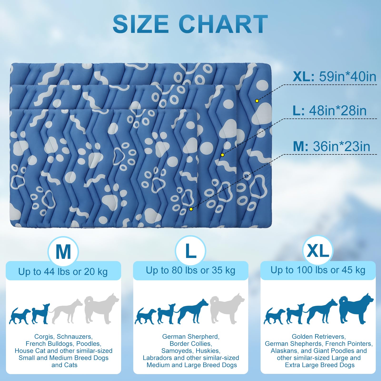 BEAUTYZOO Alfombrilla de refrigeración mejorada para perros, extra grande, reversible, para perros, manta gruesa para enfriar el hielo para mascotas, manta para verano, sofá, cama, asiento de coche