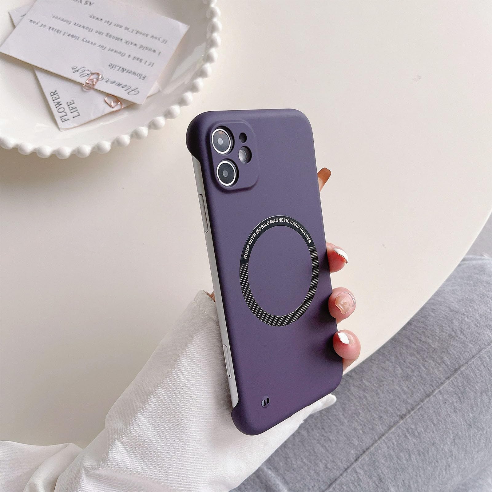 Frameless Matte Ultra Thin Hard Pc Magnetic Frameless Case for iPhone 16 15 14 13 12 11pro Max Plus, Compatible for Magsafe and Wireless Charging (for iPhone14Pro,E)