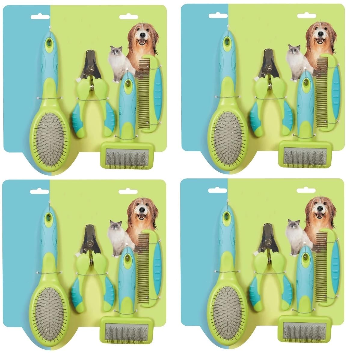 Dog and Cat 4 piece Home Grooming Kits Slicker Rotating Pin Brush Comb Nail Trimmer Choose Quantity (1 Kit)