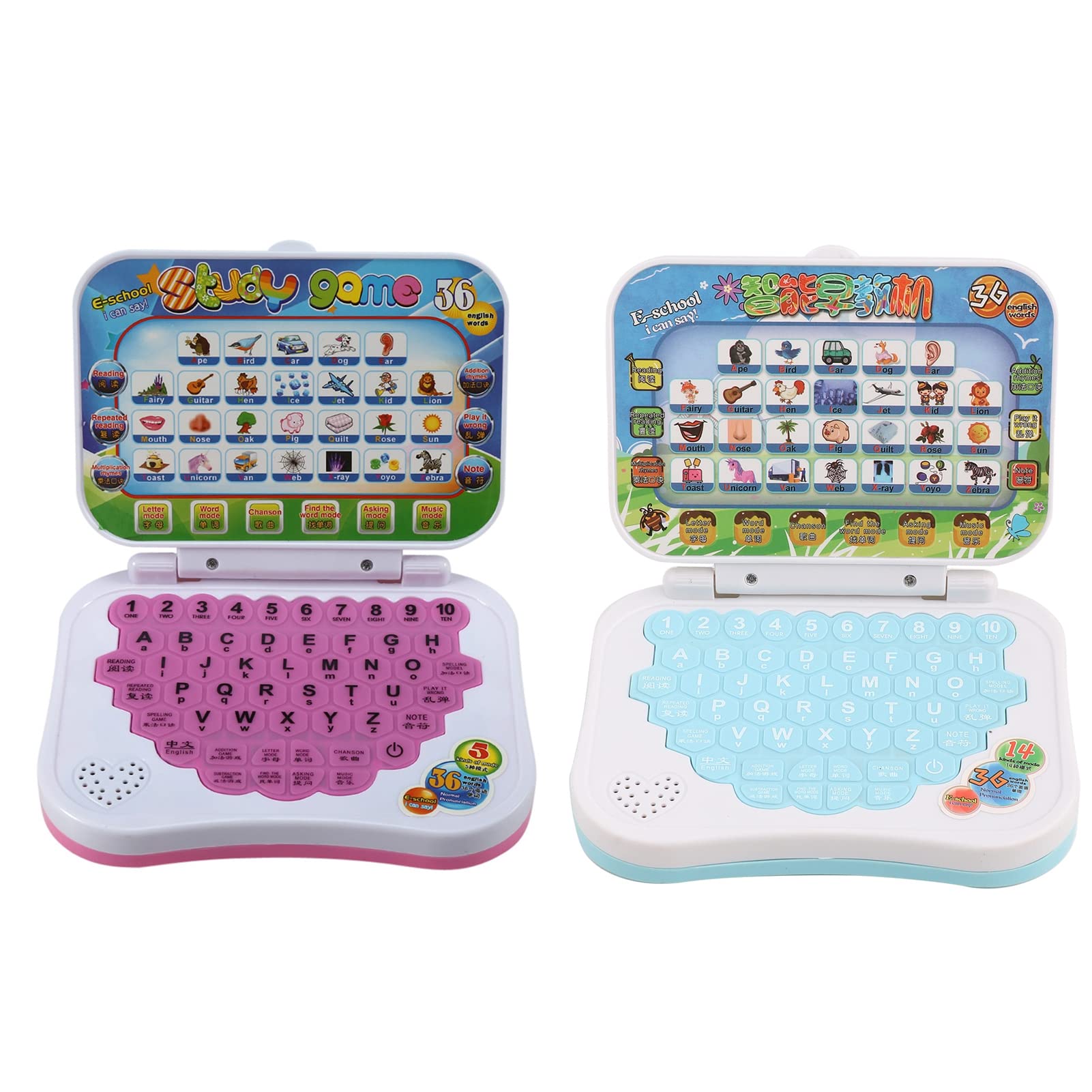 Jouet éducatif pour enfants, ordinateur portable bilingue anglais et espagnol avec 65 fonctions d'apprentissage