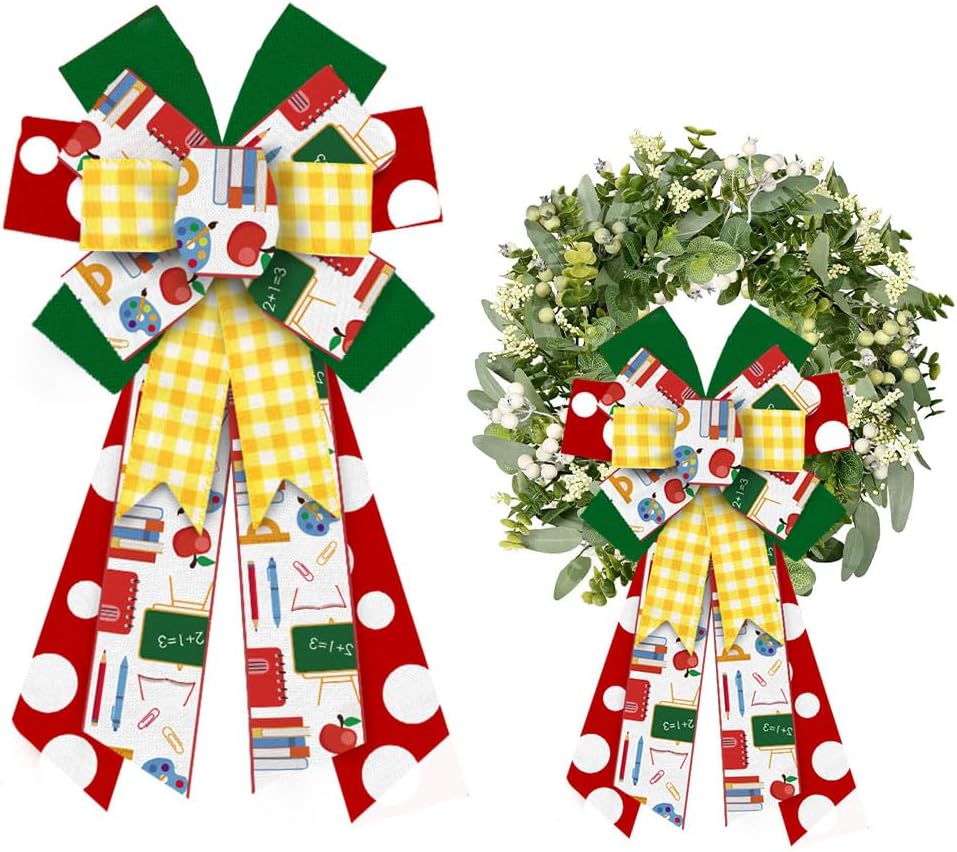 ALIBBON Large Back to School Bows for Wreath, School Wreath