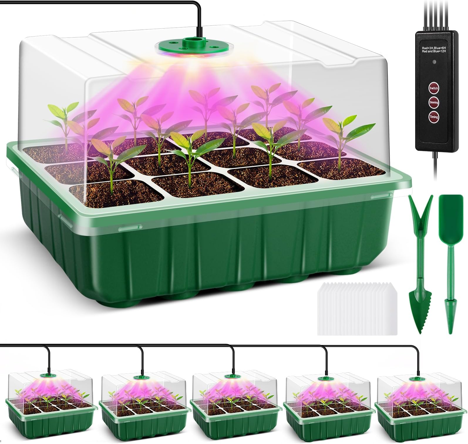 SelfWatering Seed Trays with Grow Light, 5 Sets Seedling
