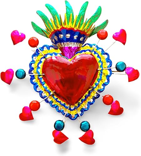 Casa Fiesta Designs Milagro - Corazón de lata en relieve - Decoración de pared de arte popular mexicano hecho a mano en México - Dije de Milagros -