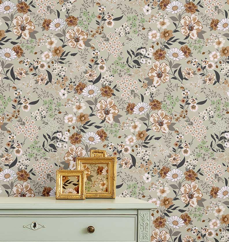 Papier peint floral vintage vinyle adhésif anti-tache pour mur