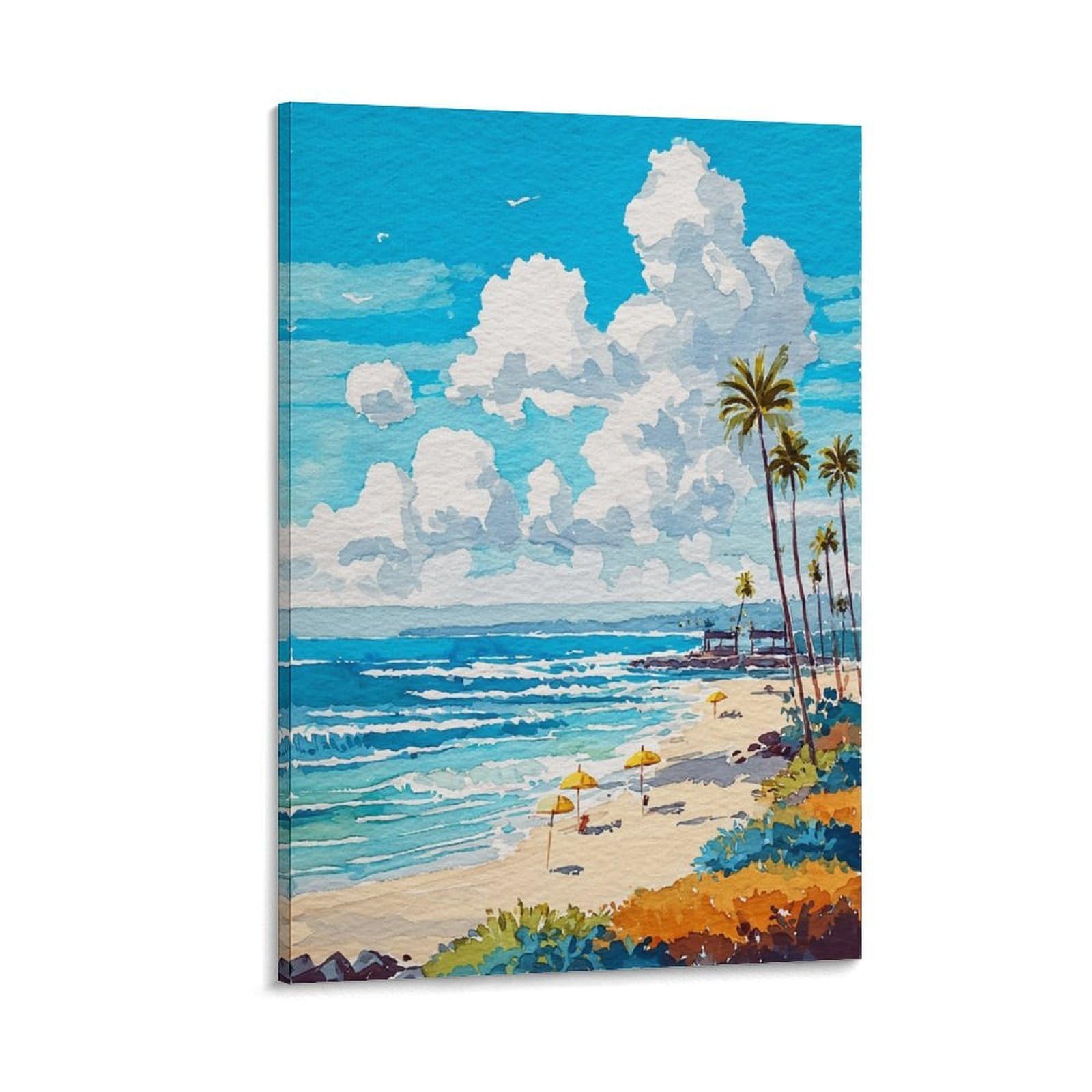 ZBBGGOZ Ocean Beach Poster 20x30inch(50x75cm) Vintage Watercolor Canvas Art