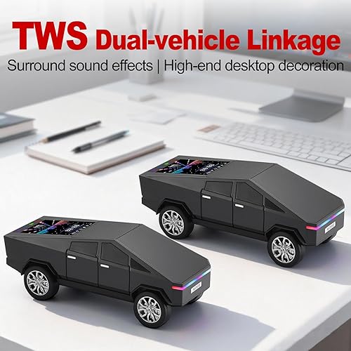 Miniatura 4 de Altavoz Bluetooth para camioneta futurista con pantalla LED - TWS estéreo, radio FM, reproducción USBTF, faros LED, micrófono integrado, regalo para