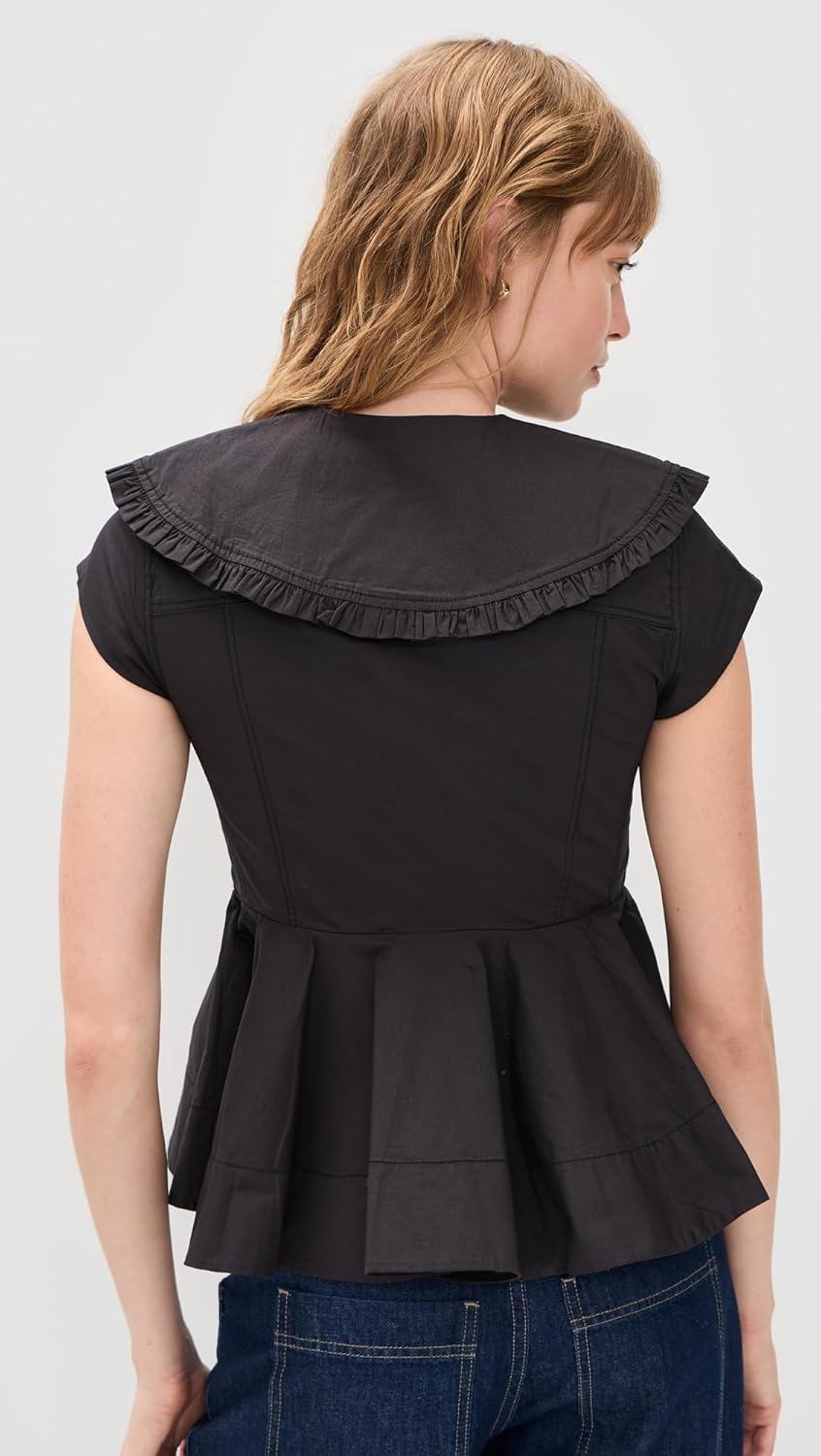 Ganni Women's Stretch Cotton Peter Pan Collar Shirt - Image 3