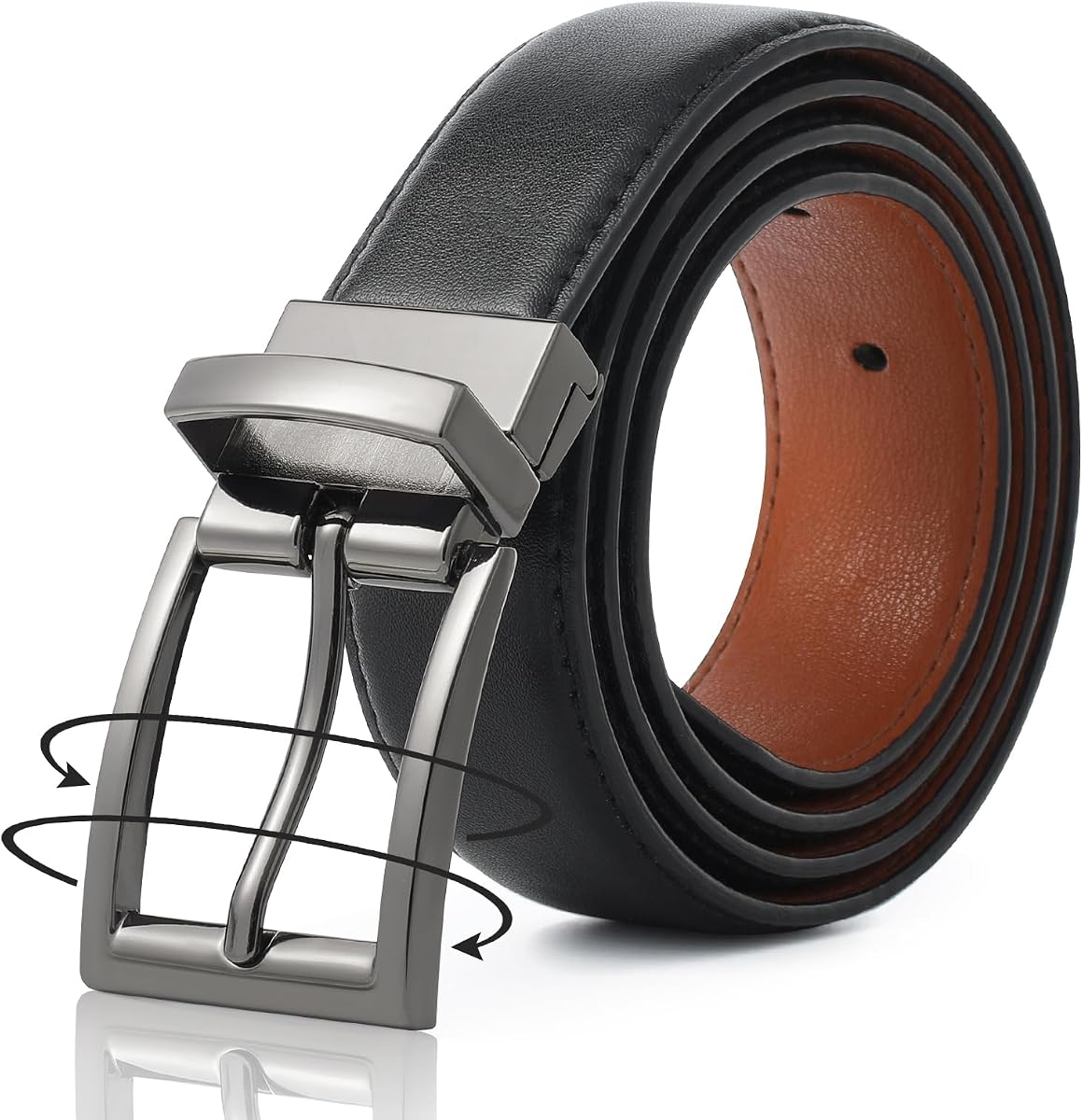Womens Reversible Leather Belt, Two Color in One Waist Belt | Rotated Alloy Buckle, Pu Leather, Trim to Fit, Ideal for Women Jeans, Dress Pants, Outfits