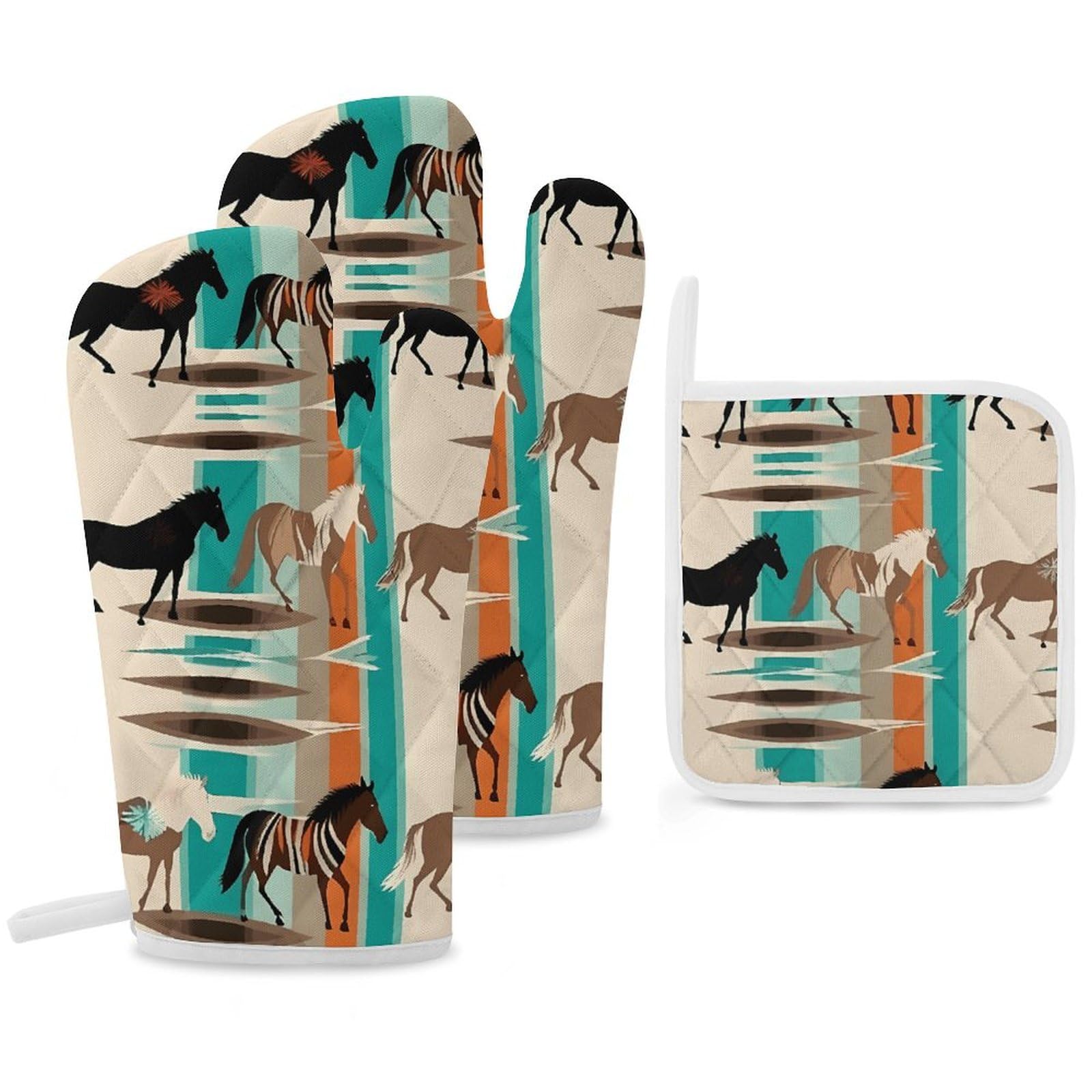 Gants de cuisine et maniques anti-brûlure à motif rayures de cheval