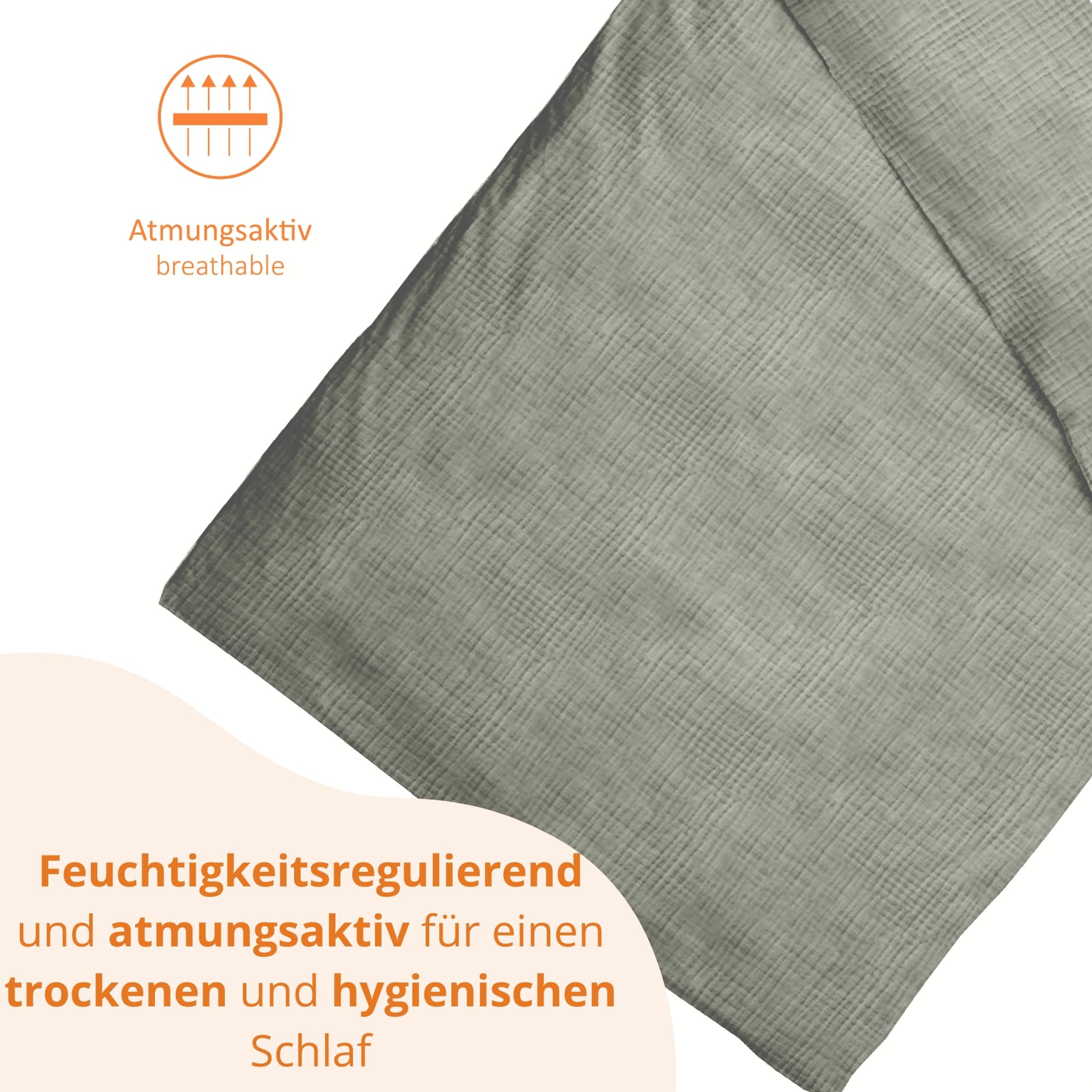 sleepling Musselin Bettwäsche, 155x220 cm + 80x80 cm, Olive Grün | Bettbezug + Kissenbezug, 100% Baumwolle, Extra weiche Sommerbettwäsche, Made in EU, OEKO-TEX, Waschbar bis 60 Grad