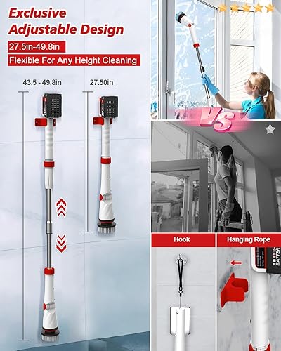 Miniatura 6 de 1200 RPM Electric Spin Scrubber, 21V Spin Scrubber for Cleaning, 50inch Extendable Handle Spinning Cleaning Brush, Cordless Power Spin Scrubber,8