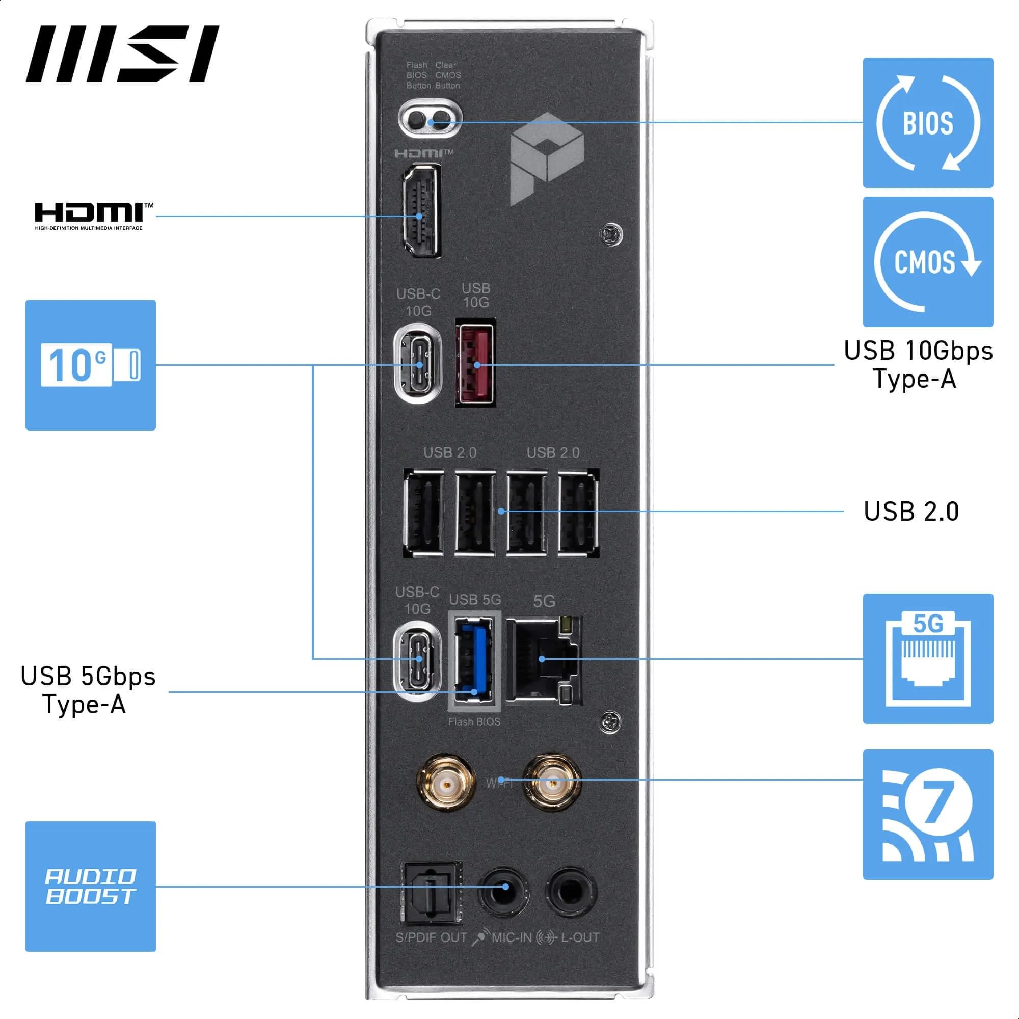 MSI Scheda madre PRO B850-V EVO WiFi, ATX, supporta processori AMD Ryzen 9000/8000/7000, AM5 - Boost di memoria DDR5 (fino a 8200+ MT/s OC), PCIe 5.0 x16, M.2 Gen5, Wi-Fi 7, 5G LAN