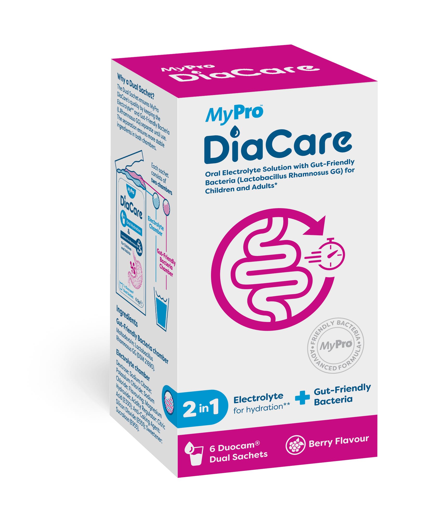 DiaCare Berry Electrolytes and Probiotic | Berry Flavour Oral Electrolyte & Probiotic Sachets – 6 Sachets Oral Rehydration for Children and Adults