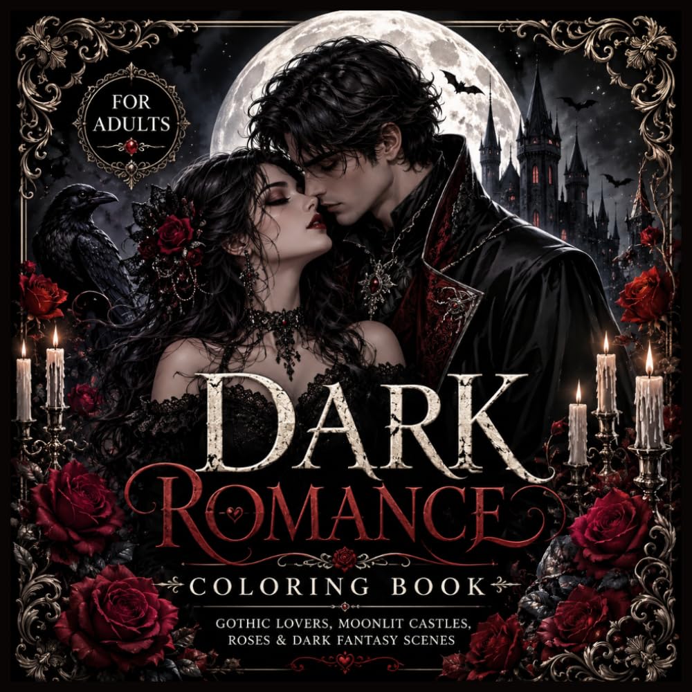 Dark Romance Coloring Book: Gothic Lovers, Moonlit Castles, Roses & Dark Fantasy Scenes for Adults