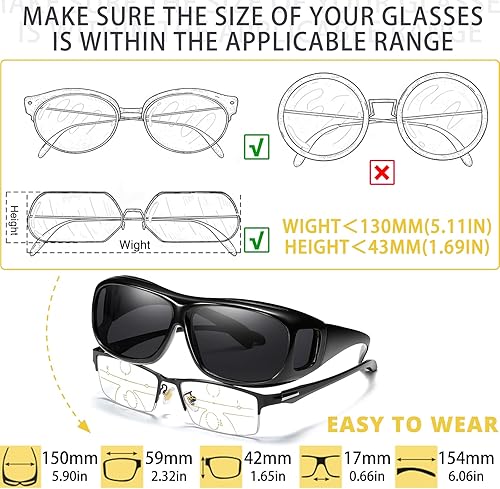 Miniatura 3 de 2 gafas de visión nocturna que se ajustan a las gafas graduadas, envuelven las gafas de sol para protección.