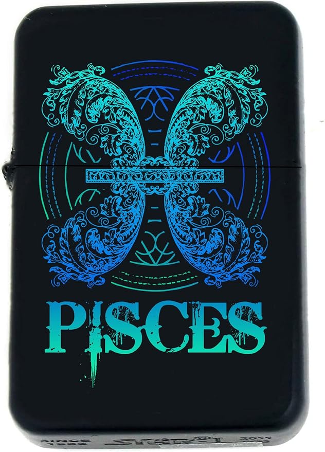 Zodiac Signs, Horoscope Symbols, Astrology Icons Collection s Infinity Black Matt Windproof Lighters! (Pisces) - Christmas, Halloween & Valentines Day Gift