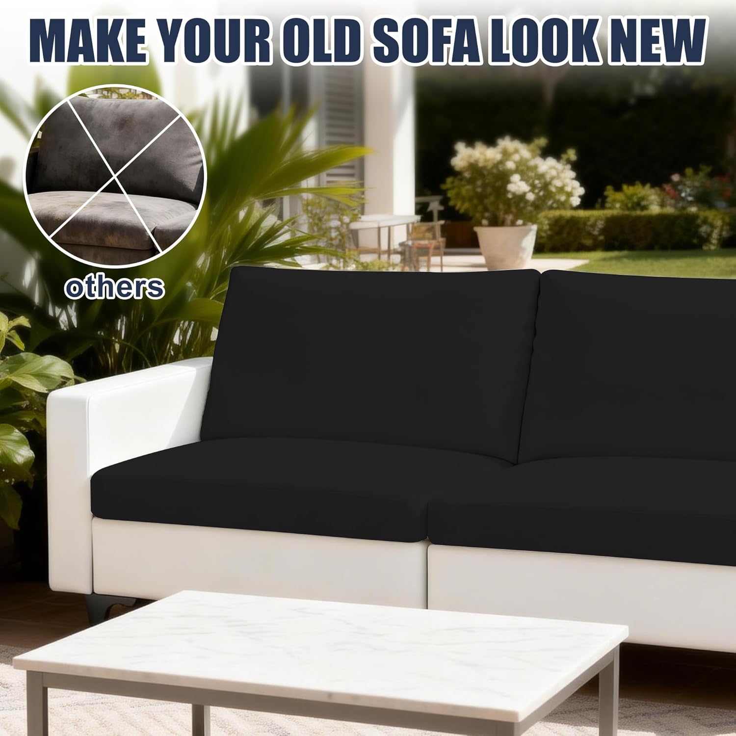 Patio Stretch Cushion Covers, Chair Cushion Covers& Sofa Replacement Slipcovers for Patio Furniture Cushion Covers, Washable Reusable Furniture Protector (4, Black)