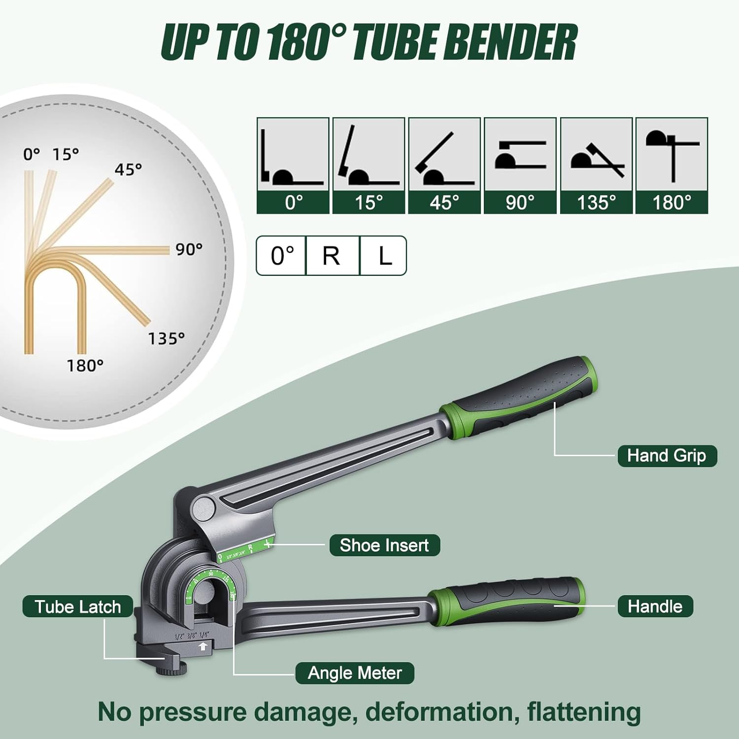 3 in 1 Tubing Bender, 180° Tube Bender for 1/4", 3/8", 1/2" (6/10/12mm) O.D, Tubes Bending Tool for Bending Copper, Brass and Aluminum pipes, Ideal for HVAC and Refrigeration Repair