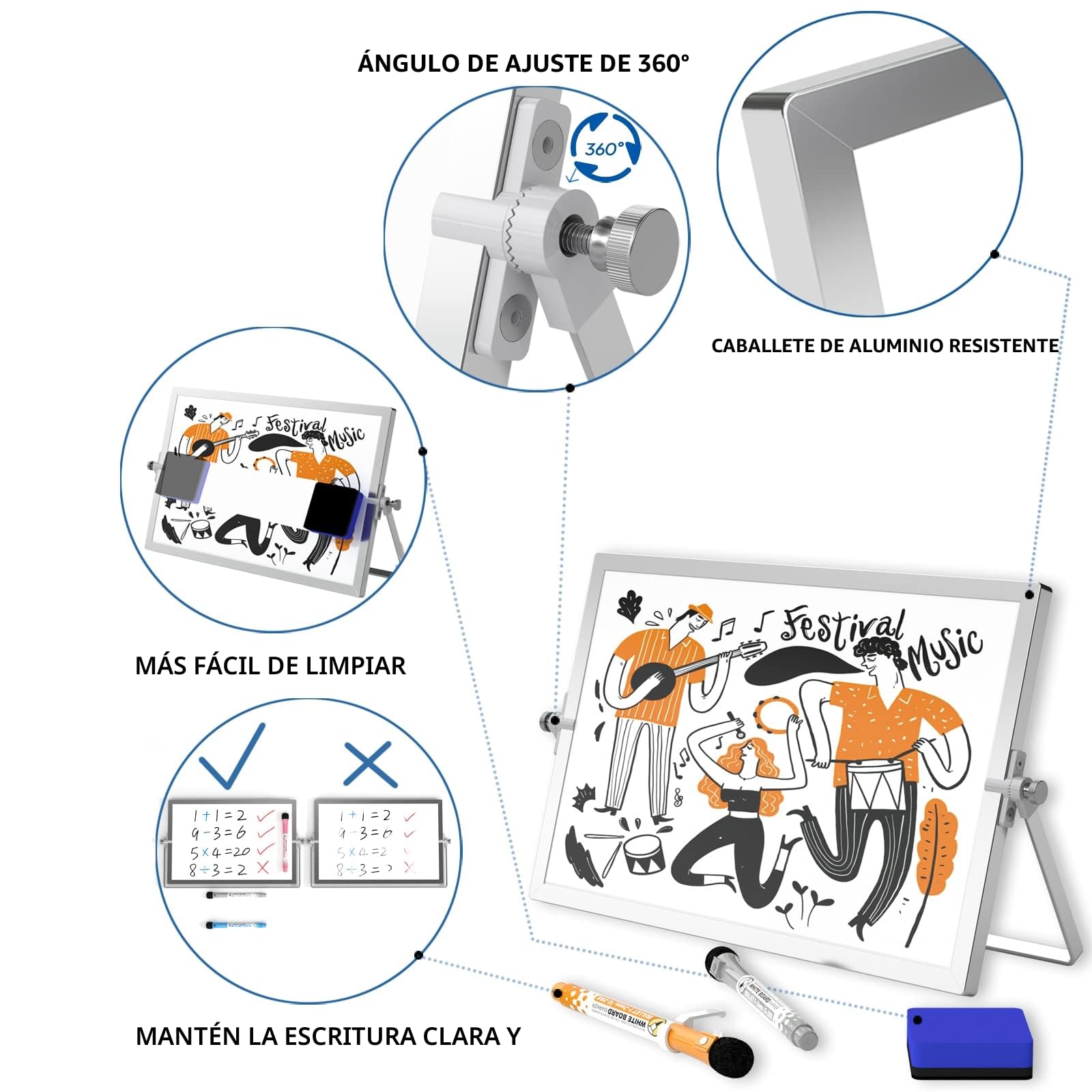 Nicpro A3 Pizarra Blanca, Pizarra Magnética Doble Cara con Soporte, 8 Rotuladores, 1 Borrador, 4 Imanes, Caballete de Pizarra Portátil para Estudiantes Útiles Escolares Oficina