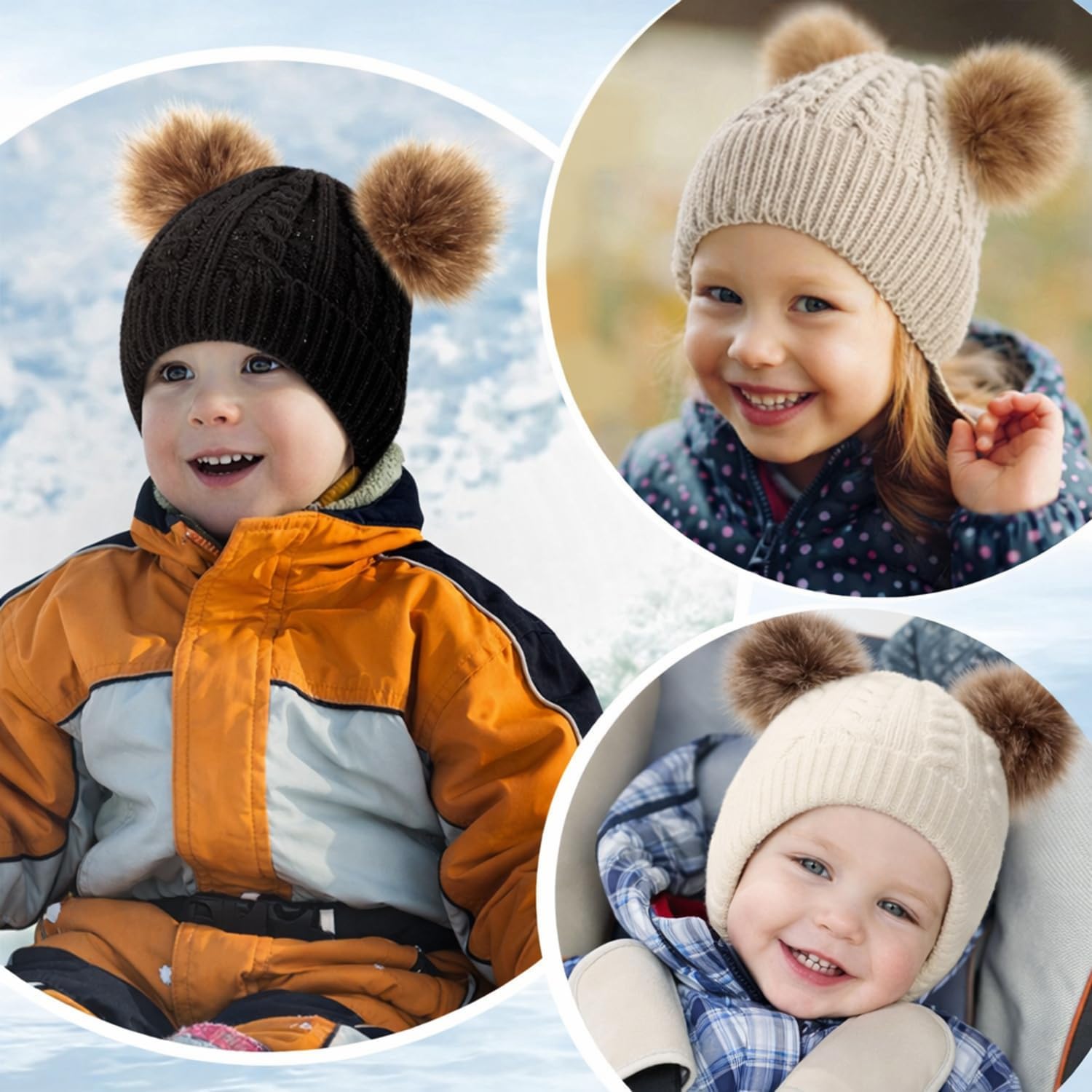 Geyoga Kids Toddler Winter Pompom Hat Baby Knitted Beanie Hat Faux Fur Pom Beanie Cap for Girls Boys 1-3 Years Old