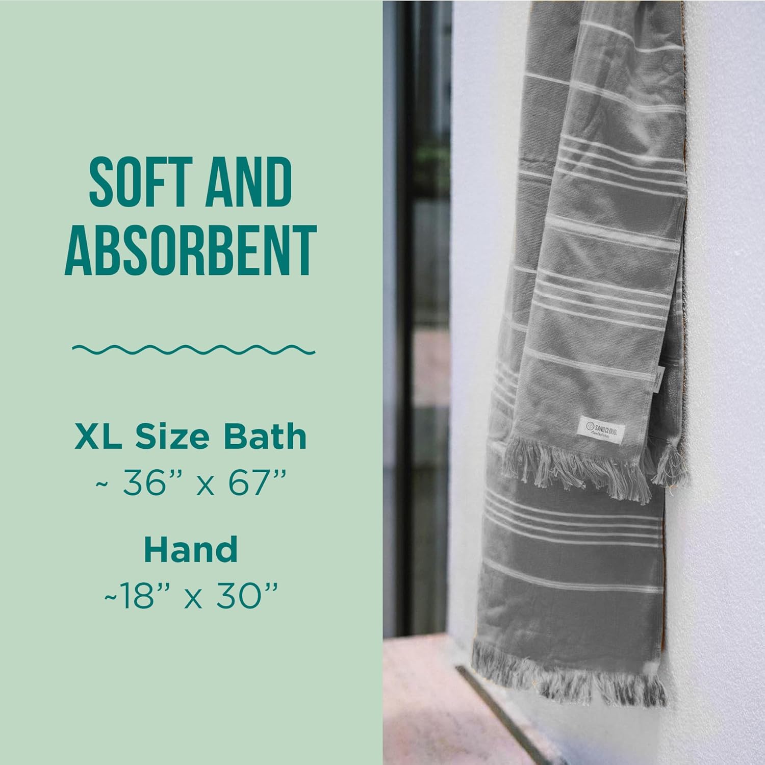 Sand Cloud Turkish Bath Towels Bundle for Bathroom, Set of 4 (Classic Grey) - Large Size - 100% Certified Organic Cotton Yarn is Lightweight, Soft & Absorbent - Premium Bath & Hand Towels Dry Faster