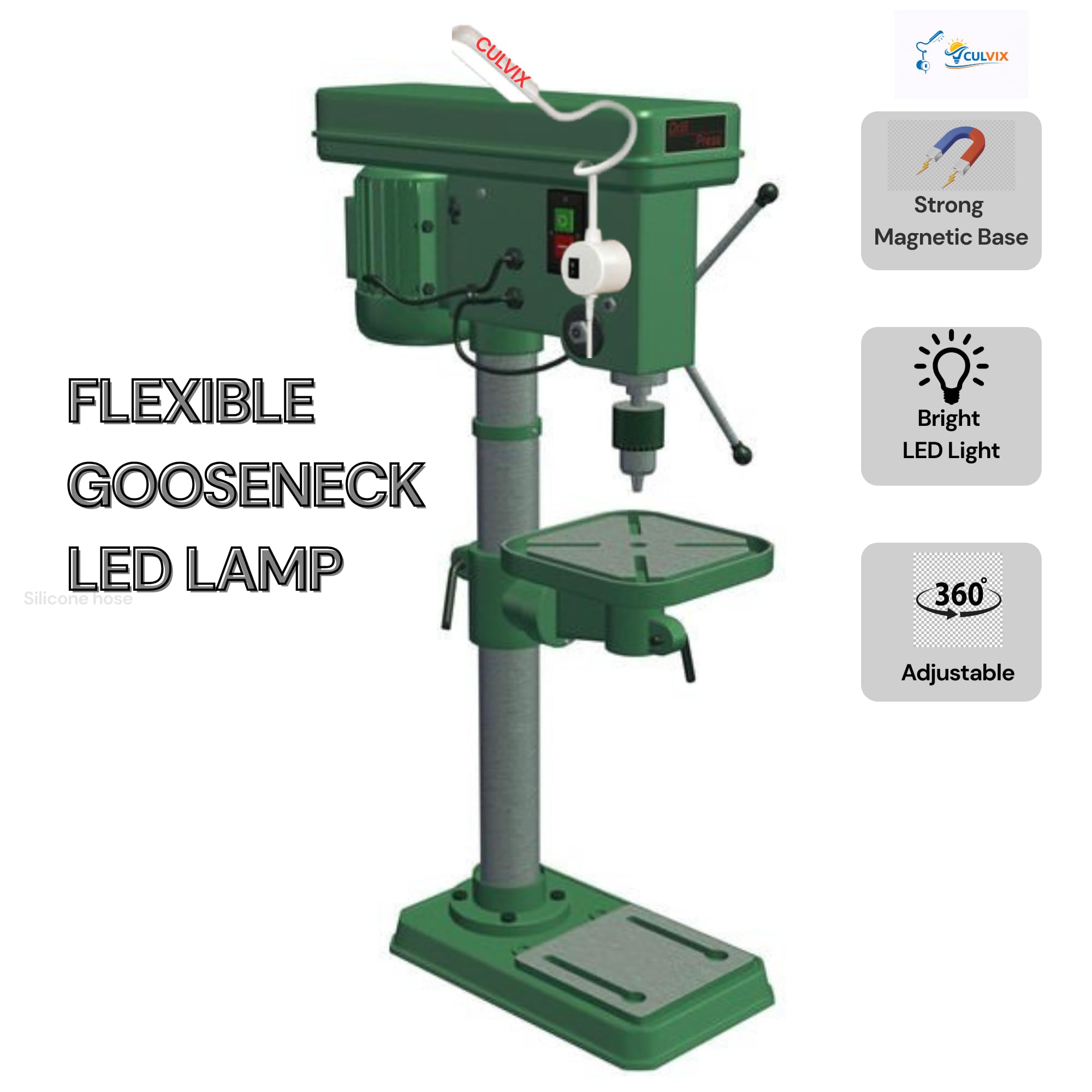 10WMild Steel Silicone Cover Sewing Machine Light with 30 LEDs – Flexible Gooseneck, Magnetic Base, 360° Adjustable, Toggle Switch -Ideal for Reading, Workbench, Lathe, Drill Press — Amazon image 4