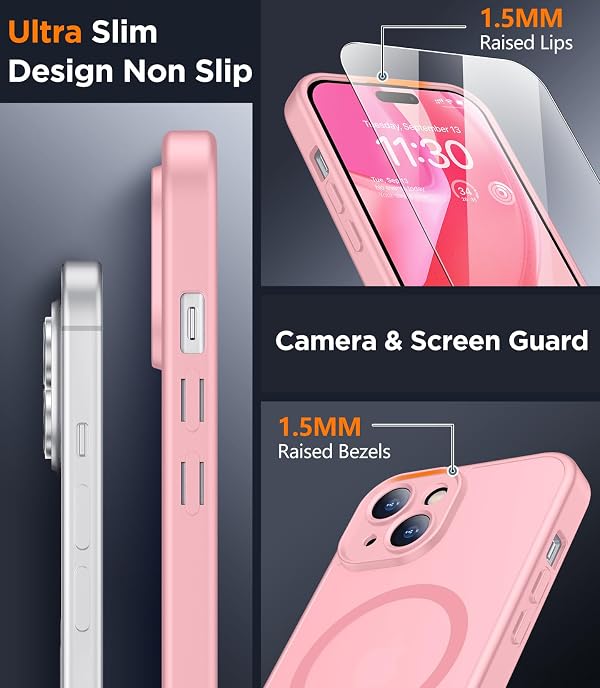 SPIDERCASE for iPhone 15 Case, Magnetic Translucent Matte Case with 2PCS Tempered Glass Screen Protector Slim Phone Case for iPhone 15 6.1'', Pink by SPIDERCASE - Image 4