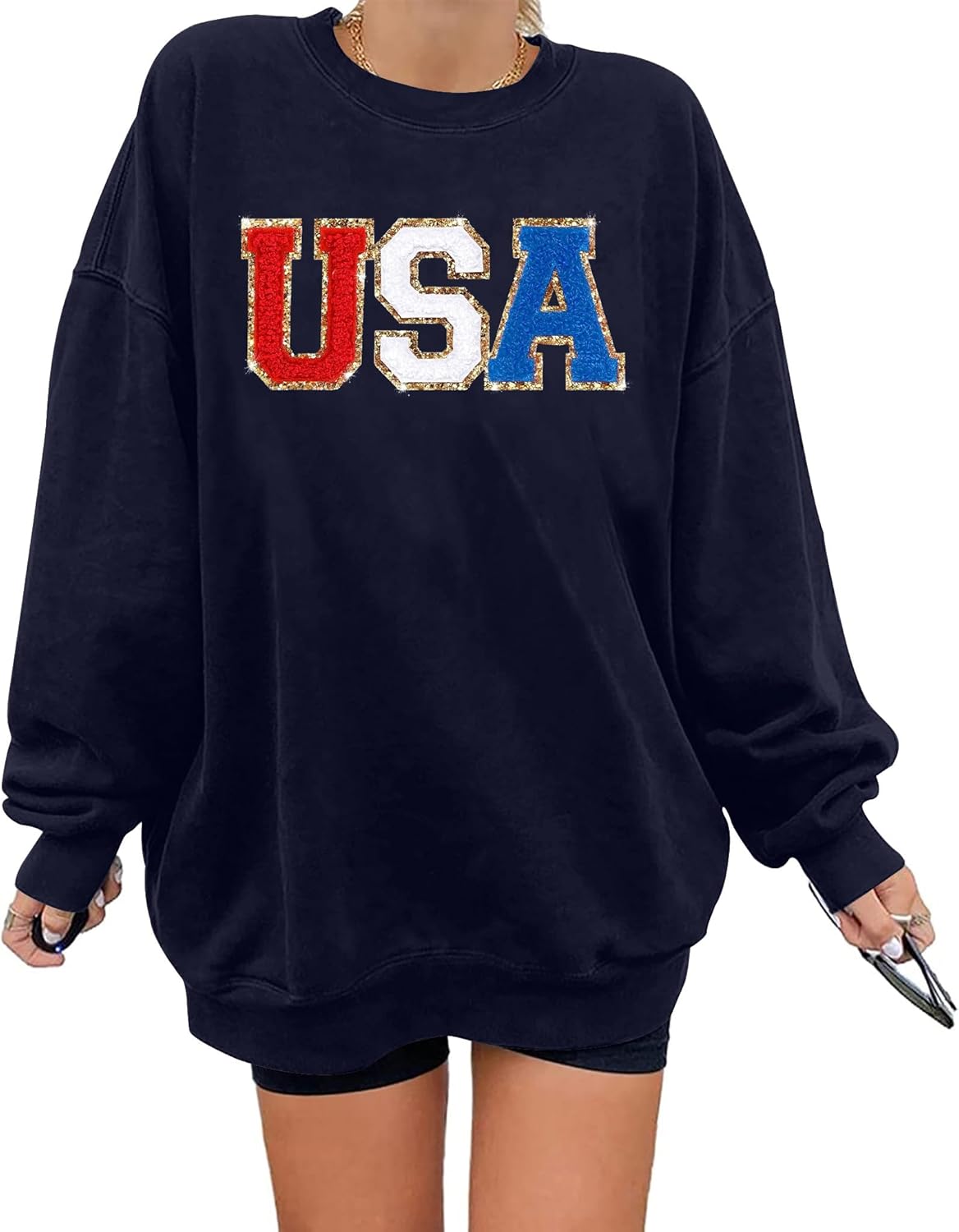 Oversized Usa Sweatshirt Women: Patriotic Tshirt 4th July Shirt Long Sleeve Casual Pullover Tops