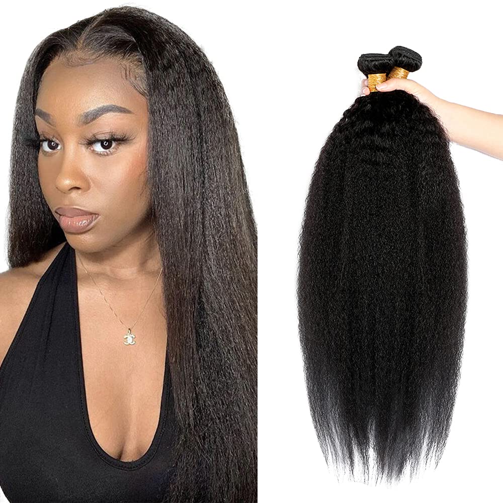 #1B Bundles Human Hair Natural Black Yaki Straight Bundles 12 14 16 Inch Black Yaki Straight Knotless Virgin Human Hair Extensions 50g/Bundle Total 150g 1B/YK 1