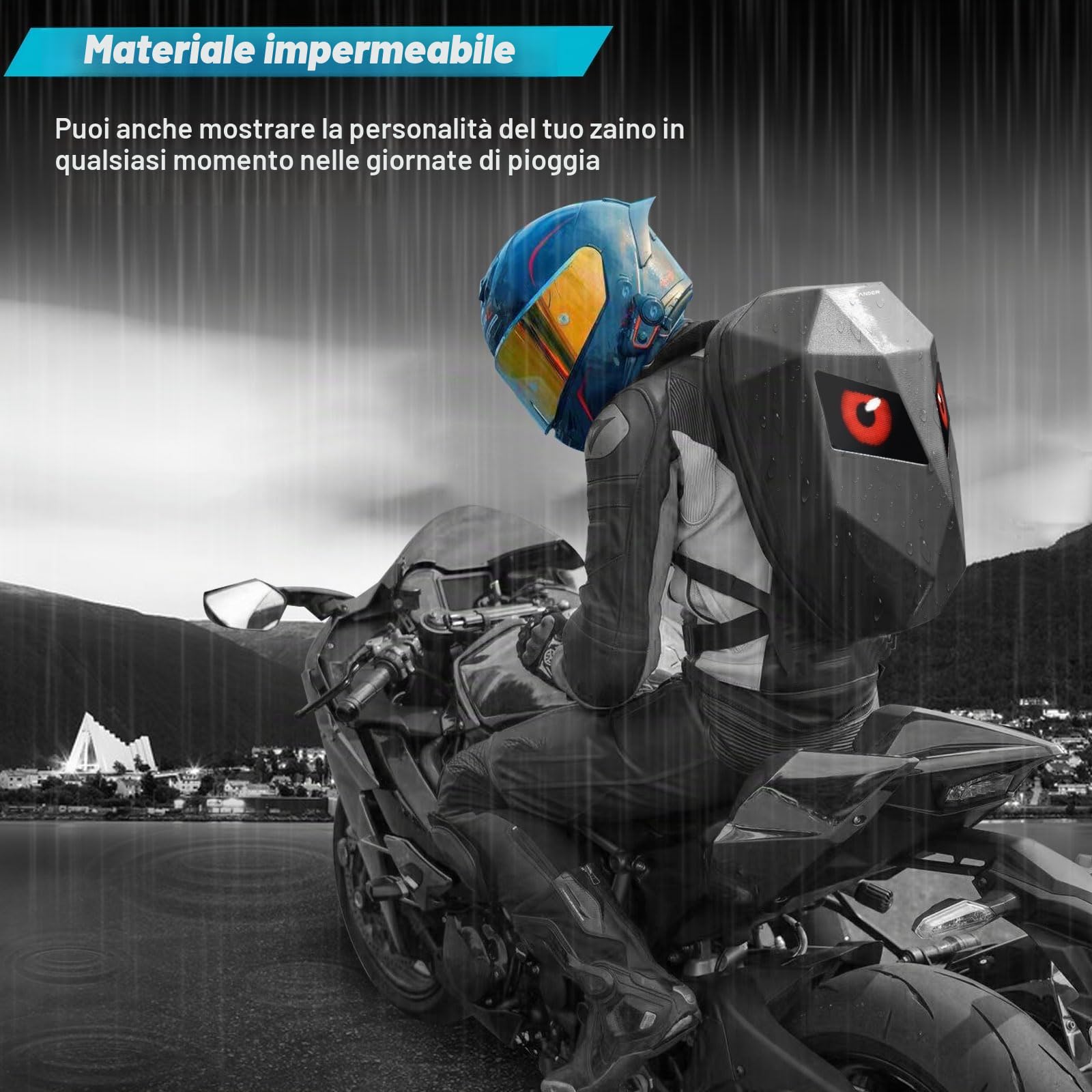 Crelander Zaino da moto, con LED programmabile Knight, borsa rigida per computer portatile, zaino per casco da motociclista