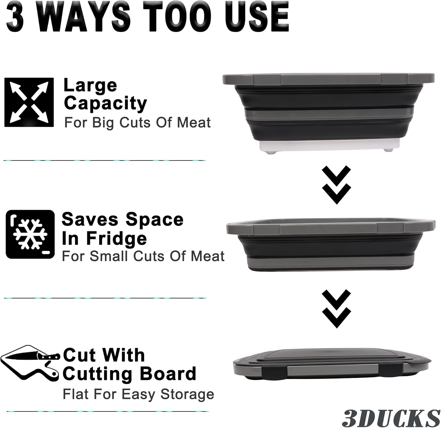 Collapsible BBQ Prep Tub 8L Black | Portable Meat Marinating Container with Locking Cutting Board Lid, BBQ Tongs, Grill Mesh, Silicone Brush & 3 Roasting Sticks for Camping & Outdoor Grilling