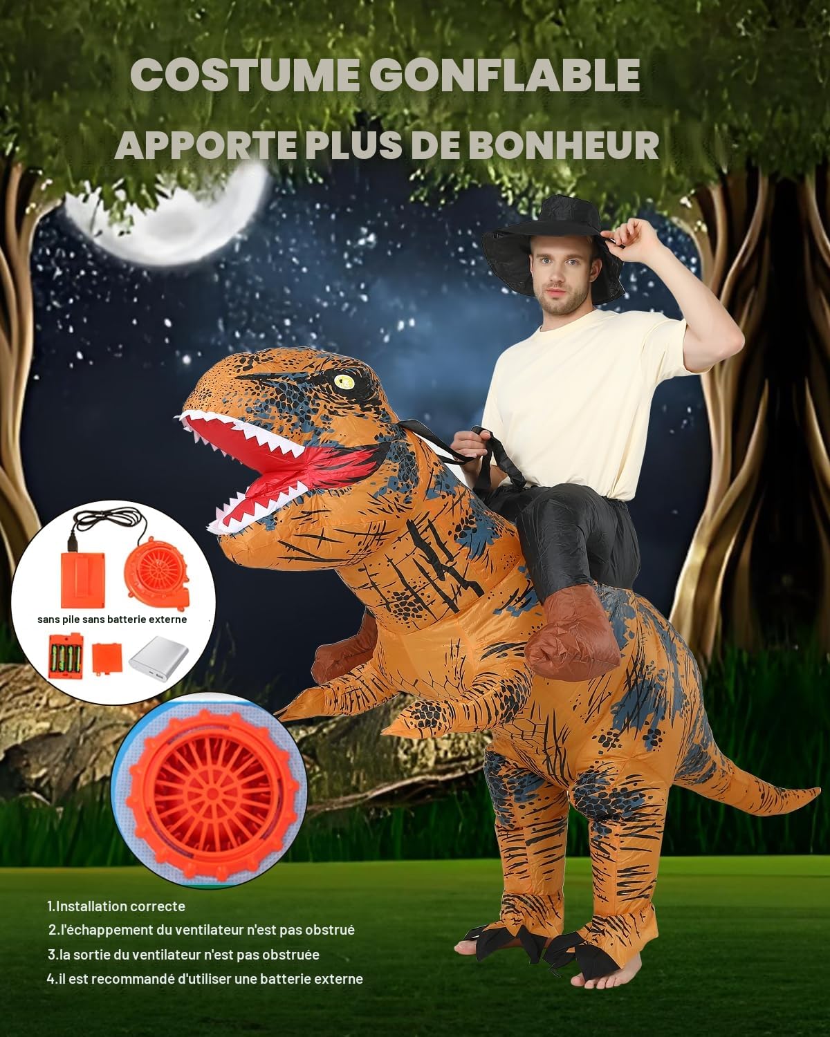 FXICH Costume gonflable Trex pour adulte,Homme&Femme Cavalier Dinosaure Funny Fancy Dress Party Inflatable Costume Brown(Convient aux adultes d'une taille de 150-190cm)
