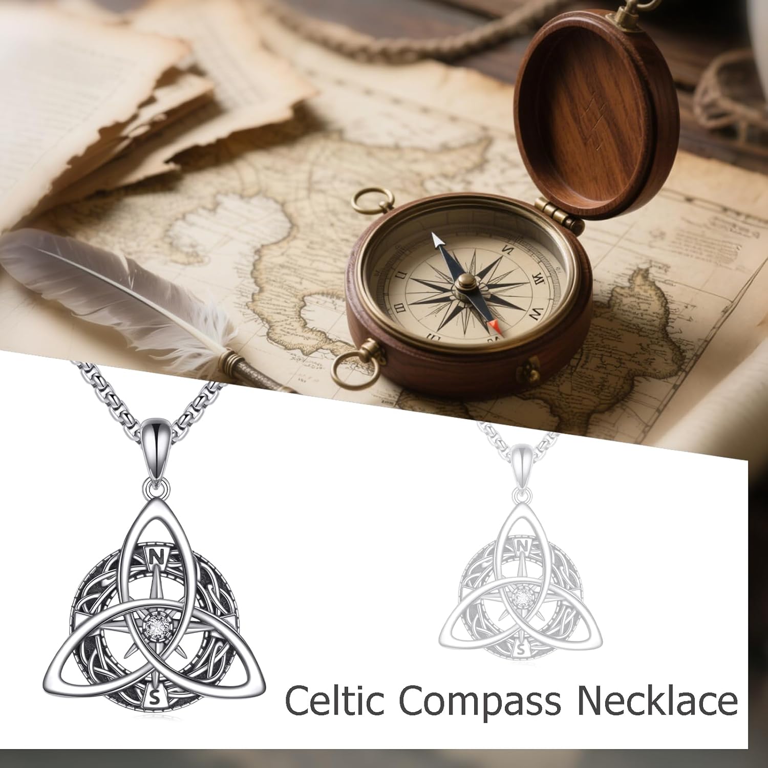 Compass Necklace 925 Sterling Silver Celtic Knot Pendant Graduation Travel Viking Inspirational Jewelry Gift for Women Men - Image 4