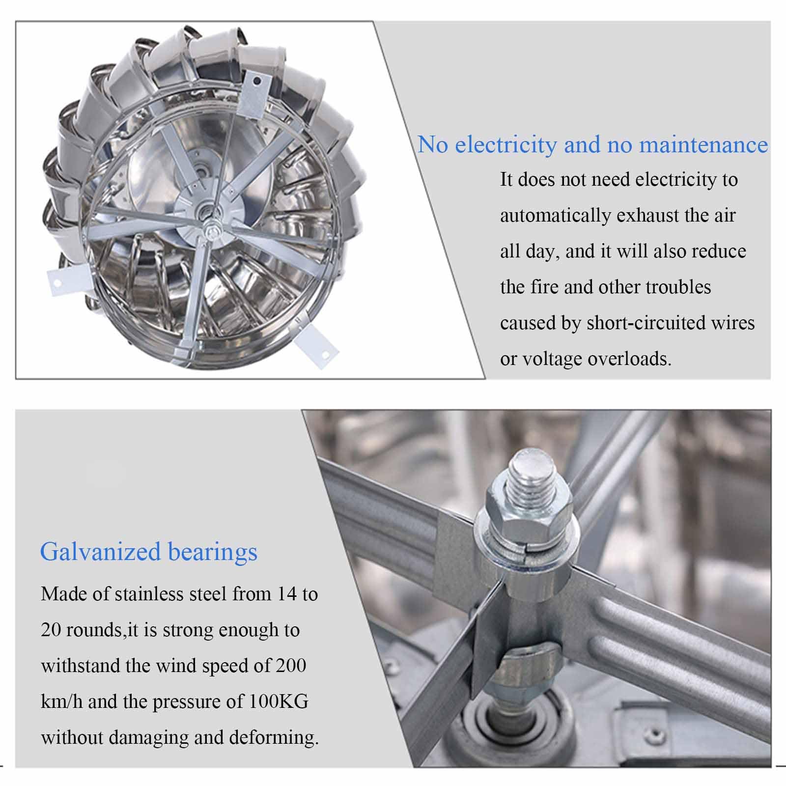 Ventilatore a turbina anti-downdraught per una migliore circolazione dell'aria e ventilazione in case e fattorie, riduce il backdraft e migliora l'efficienza