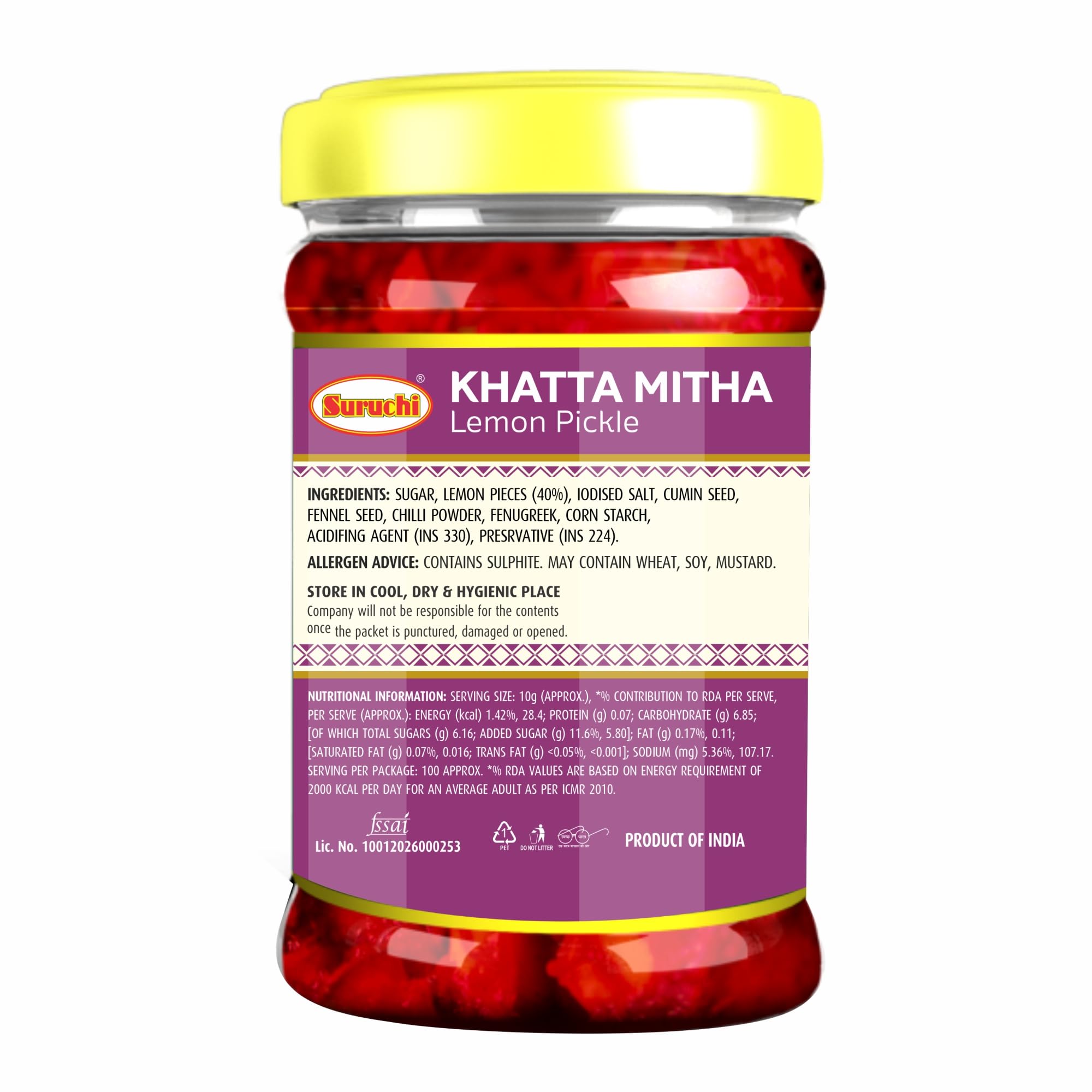 Suruchi Khatta Mitha Lemon Pickle - 1kg x 2 | Nimbu Ka Metha Achar | Sweet Tangy Flavourful | Authentic Indian Sweet Lemon Pickle (Pack of 2) - Image 5 thumbnail