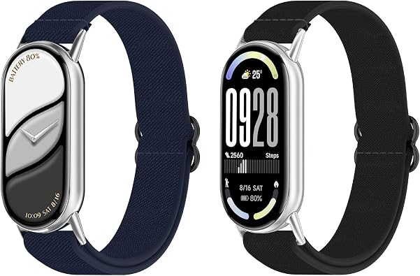 Elastic Watch Band with Metal Adapter Compatible with Xiaomi Smart Band 10/9/8 Replacement Nylon Braid Sport for Mi Band 10/9/8 for Woman Man