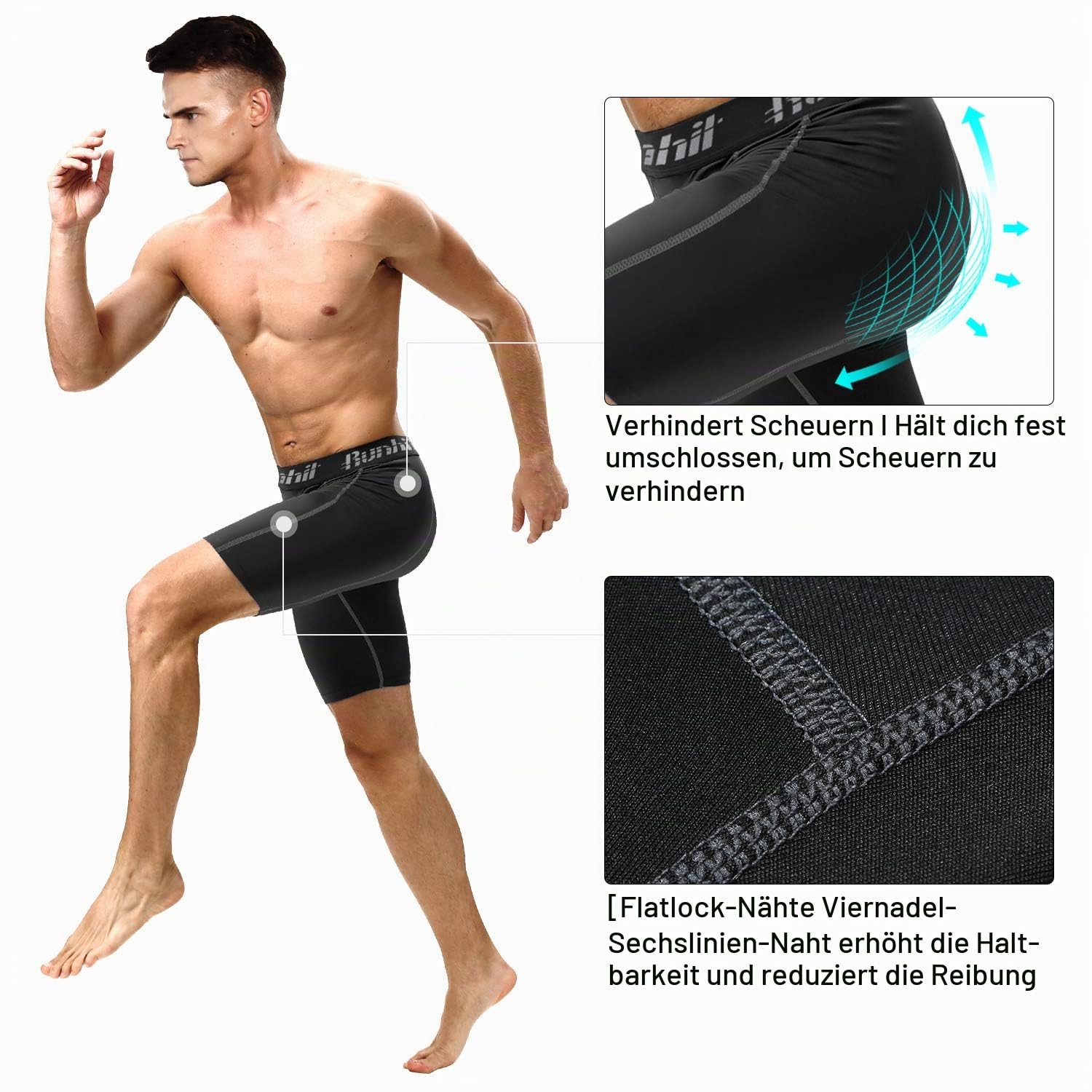 Runhit 3er Pack Herren Kompressionsshorts - Base Layer Sport Unterhosen Funktionsunterwäsche Tight Kompressionshose Kurz Laufunterwäsche Radlerhose