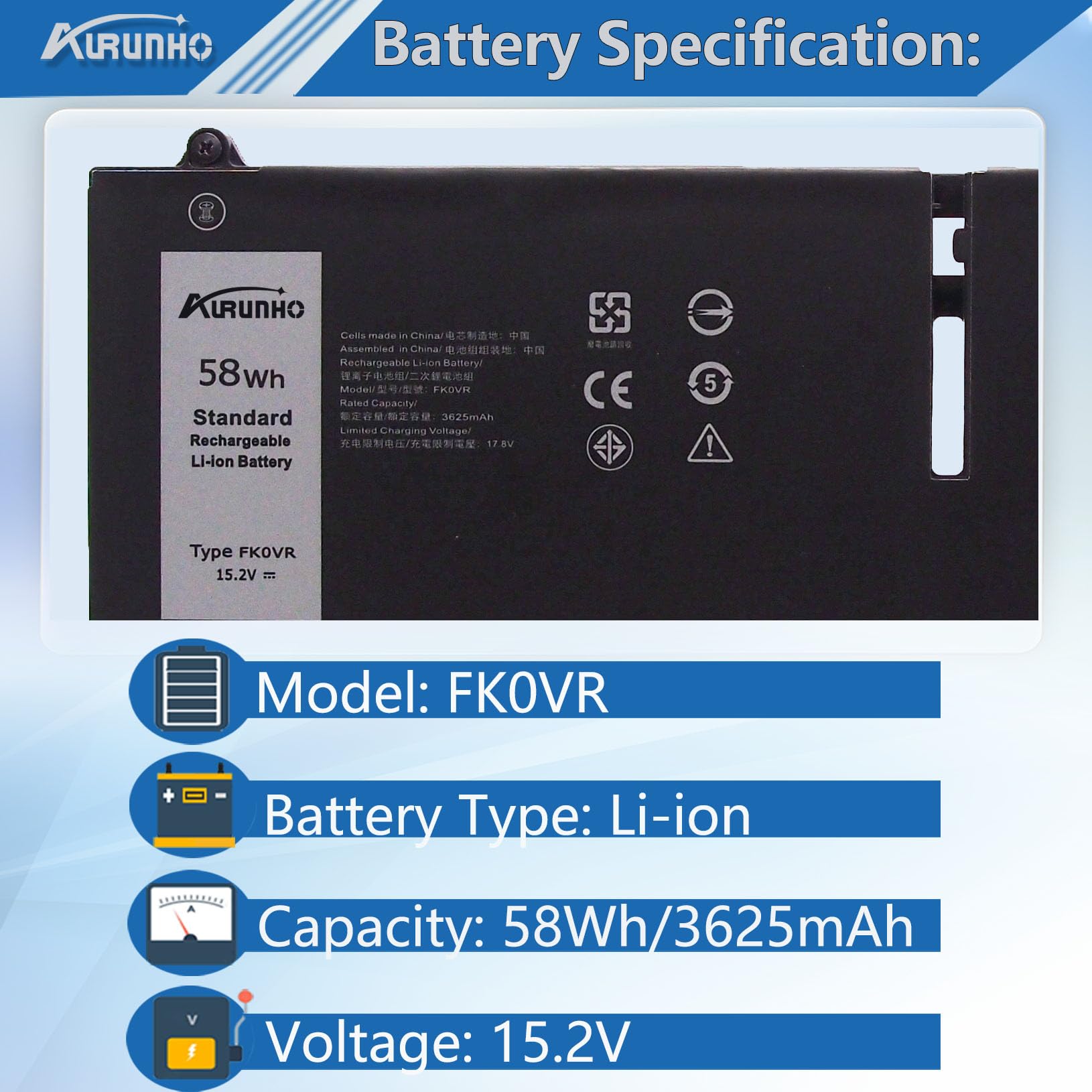 Amazon.com: AURUNHO FK0VR Laptop Battery Replacement Dell Latitude