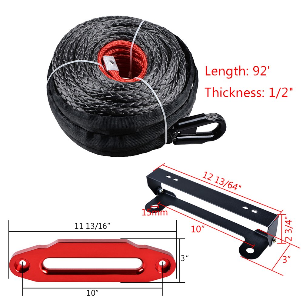 amopacorp 92 feet x 1/2 inch Synthetic Winch Rope Protective Sleeve with 10