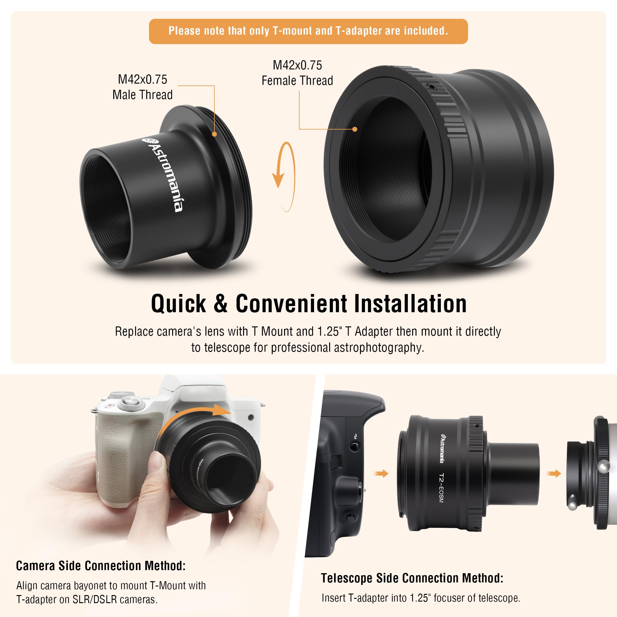 Amazon.com : Astromania Canon EOS-M T2 Mount Lens Adapter and M42