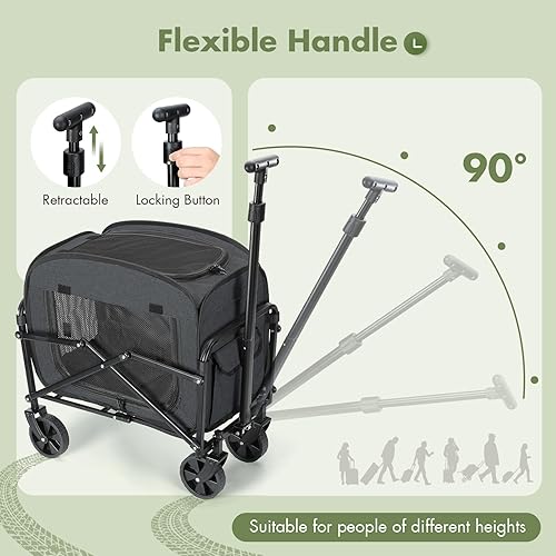 Vista 13 de Lekereise Transportador de mascotas extra grande con ruedas – Transportador plegable de lados suaves para 2 gatos pequeños o perros medianos