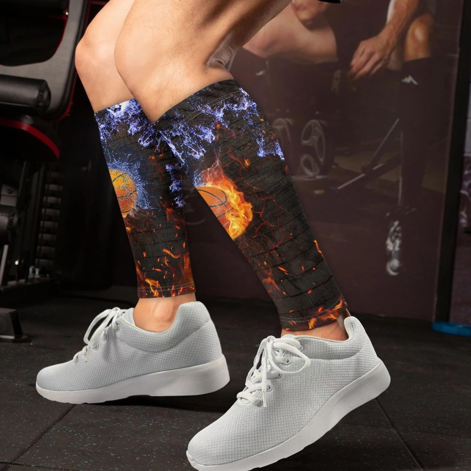 TOADDMOS Fire Basketball Calf Compression Sleeves for Men & Women - Calf Support Leg Compression Socks for Shin Splint & Calf Pain Relief
