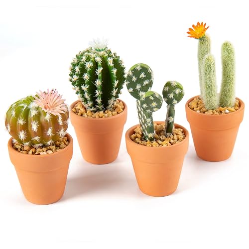 Oairse Mini Artificial Cactus Plants in Terracotta Pots 4 Pcs