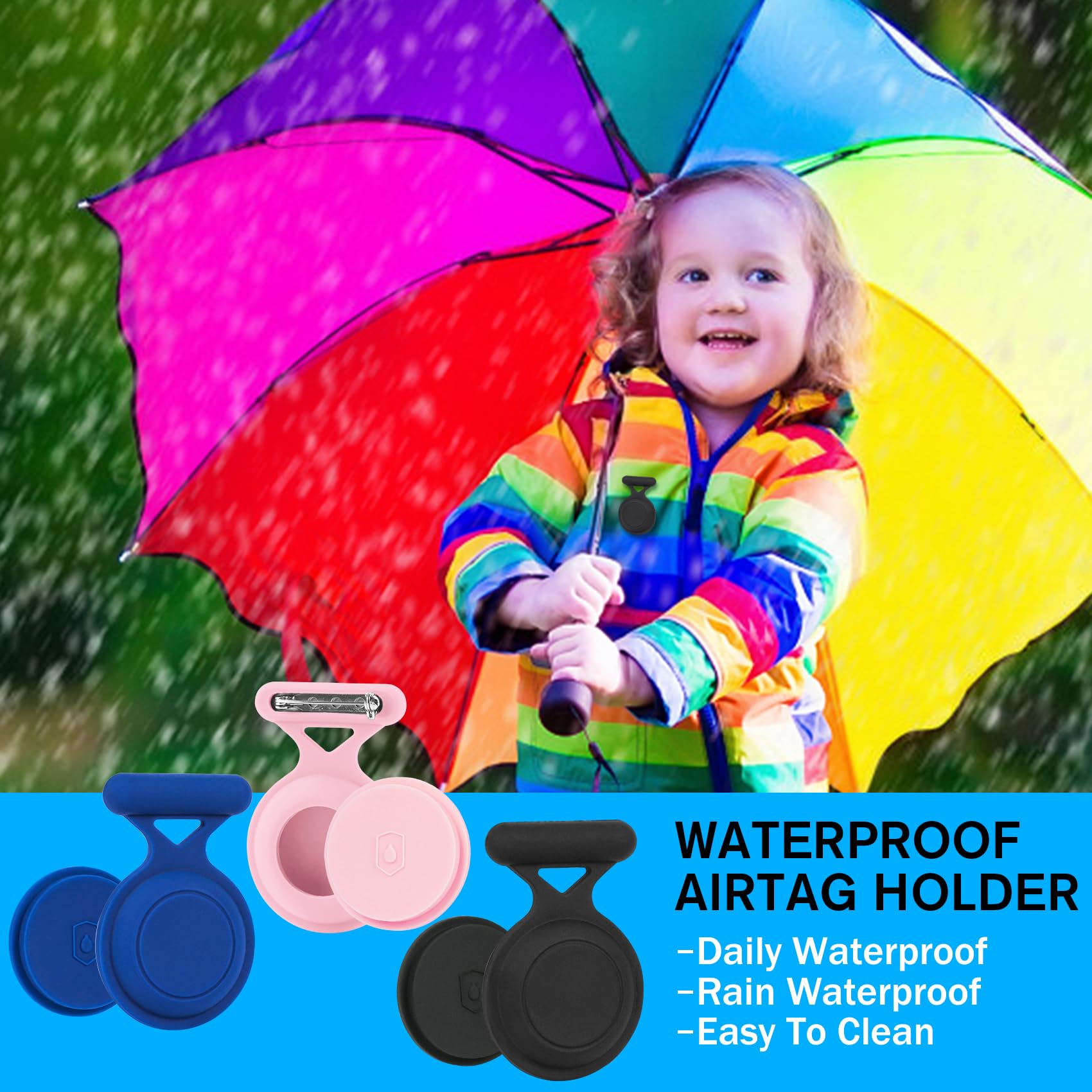 AOYYUBK Airtag Holder for Kids Hidden,4 Pack AirTag Waterproof Holder with 3M Adhesive Sticker,Soft Silicone AirTag case with Pin is,Suitable for Kids,Elderly,Bike,Backpack,Luggage