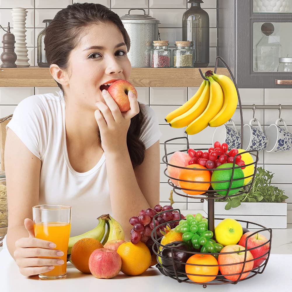 Cruit Racks Fruit Bowl Mutool 2 Tier Fruit Racks With Banana Hanger, Mountable ...