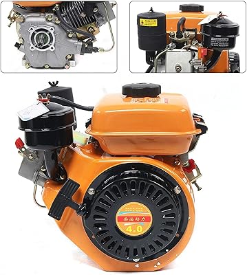 GDNTMU Go Kart Motor Engine,Diesel Engine, 196CC 4 Stroke Single Cylinder Air Cooling Diesel Engine Recoil Start System Diesel Motor for Go Cart, Mini Bike, Chipper,Lawn Mower, Cement Mixer (Orange)