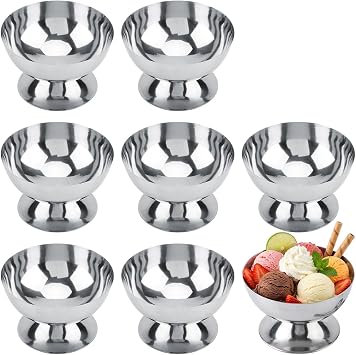 8Pcs Ice Cream Bowl Dessert Cup Round Footed Serving Dish Sauce Bowls | Stainless Steel Reusable Yogurt Snack Candy Dishes for Party Wedding Banquet Birthday