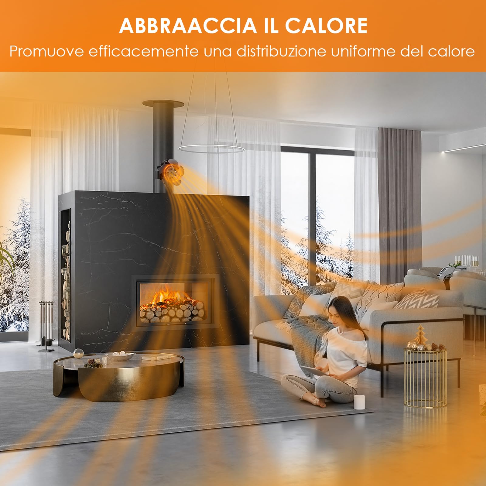 Dreamhigh® Ventola per Stufa a Legna Magnetico, 12 Pale Ventilatore Silenzioso Con Anello Di Ricambio Per La Distribuzione Del Calore, Ventilatore Per Stufa A Legna, Caminetto E Forno