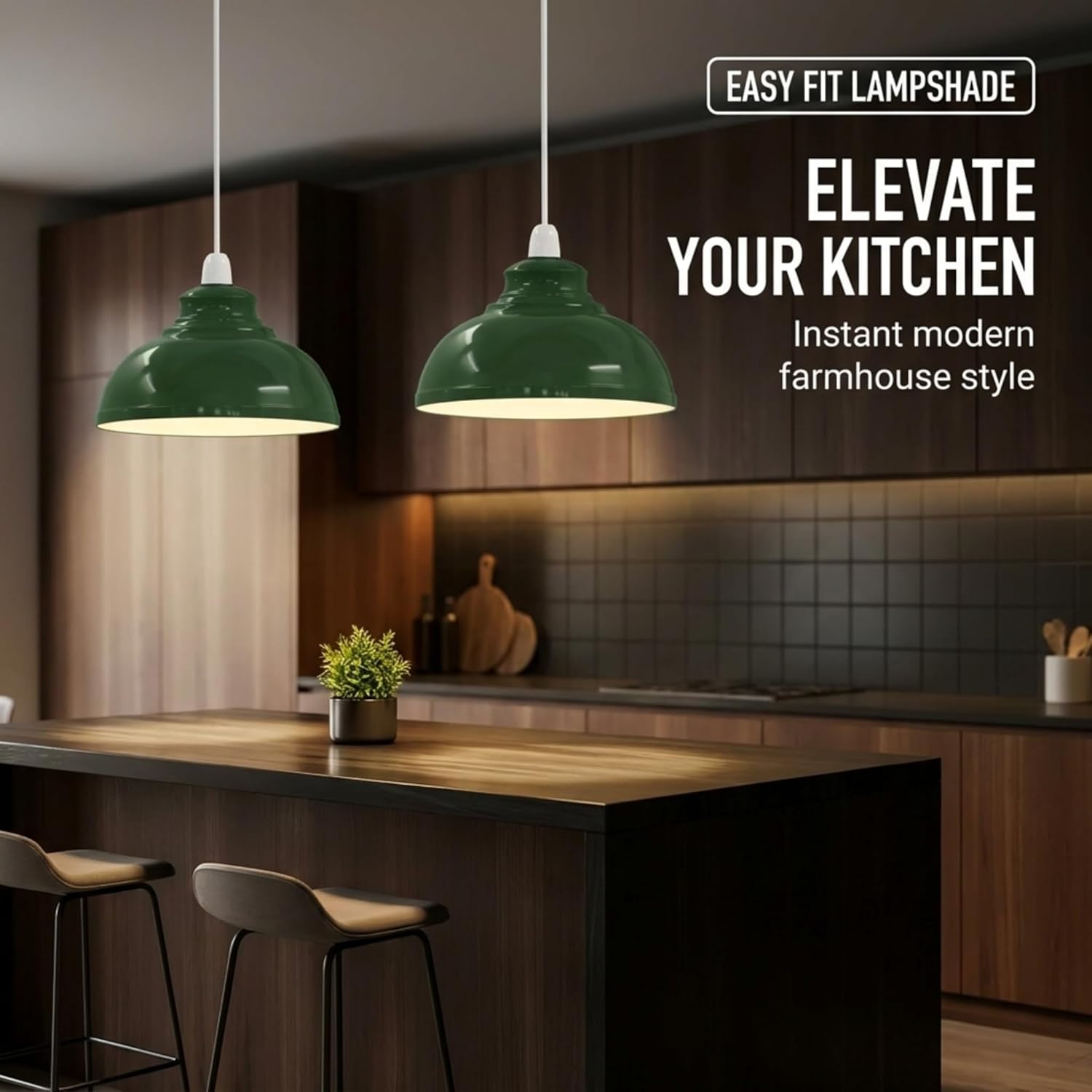 Metal Pendant Light Shade, Industrial Vintage Curvy Lampshade, Modern Replacement Shade for Ceiling Hanging Light Fixtures Ideal for Kitchen, Dining Room, and Cafe Lighting (Green)
